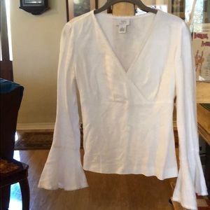 White Linen Top with Flared Sleeves